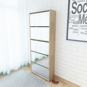 POOD24 Тумба для обуви с 5 ящиками, с зеркалом, дуб 63 x 17 x 169,5 см
