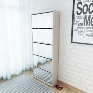 POOD24 Тумба для обуви с 5 ящиками, с зеркалом, белый 63 x 17 x 169,5 см
