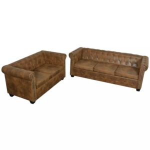 Pood24i Chesterfield двух- и трехместный диван из кожзаменителя, коричневый
