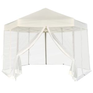 Pood24 kuusnurkne külgseintega pop-up peotelk, kreemjas, 3,6 x 3,1 m
