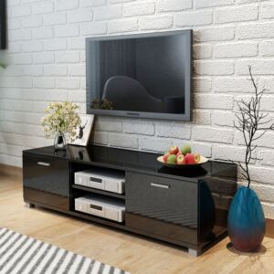Pood24 Тумба под ТВ с глянцевым покрытием, черный 140 x 40,3 x 34,7 см