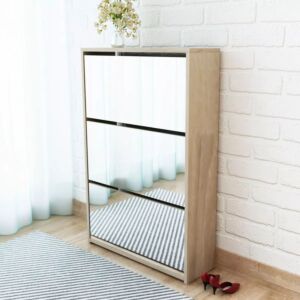 POOD24 Тумба для обуви с 3 ящиками с дубовым зеркалом 63 x 17 x 102,5 см