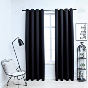 POOD24 плотные шторы с металлическими кольцами 2 шт, черные, 140 x 245 см