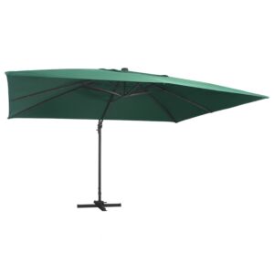 Pood24 päikesevari LED-tuledega, alumiiniumpost, 400x300 cm, roheline