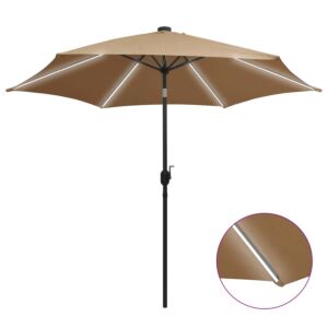 Pood24 päikesevari LED-tuledega, alumiiniumpost, 300 cm, pruunikashall