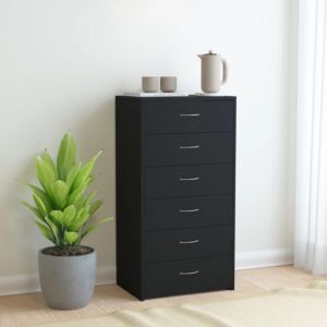 Pood24 Комод с 6 ящиками черный ДСП 50 x 34 x 96 см