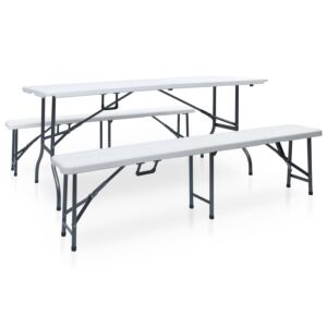 Pood24 kokkupandav aialaud 2 pingiga 180 cm, teras ja HDPE, valge