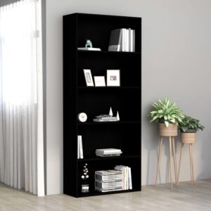 POOD24 5-этажная книжная полка, черная 80x30x189 см, ДСП