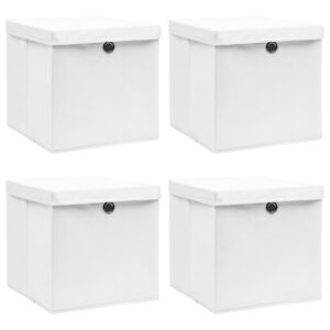 Pood24 hoiukastid kaantega 4 tk, valge, 32 x 32 x 32 cm, kangas