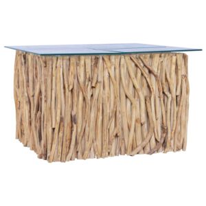 Pood24 kohvilaud klaasplaadiga, 66x66x40 cm, toekas tiikpuu