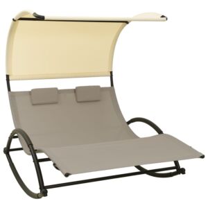 Pood24 kahekohaline päevitusvoodi varjuga, pruunikashall ja kreemjas