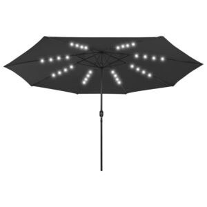 Pood24 päikesevari LED-tulede ja metallpostiga, 400 cm, must