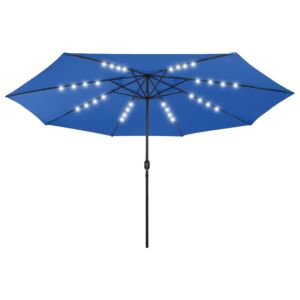 Pood24 päikesevari LED-tulede ja metallpostiga, 400 cm, taevasinine