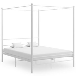 Pood24 baldahhiiniga voodiraam, valge, metall, 160x200 cm 