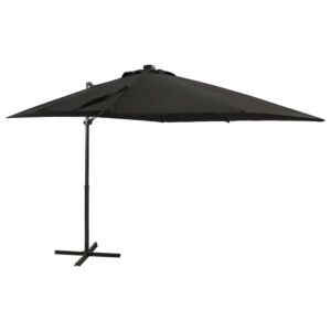 Pood24 konsooldisainiga päikesevari posti ja LEDiga, must, 250 cm