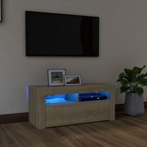 POOD24 тумба под ТВ со светодиодной подсветкой, дуб Сонома, 90 x 35 x 40 см