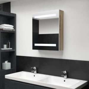 POOD24 LED Зеркальный шкафчик для ванной, белый и дубовый, 50 x 14 x 60 см