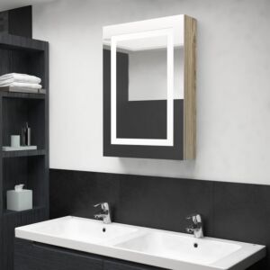 POOD24 LED Зеркальный шкафчик для ванной, дуб, 50 x 13 x 70 см