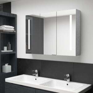 Зеркальный шкафчик для ванной Pood24 LED, серый бетон, 89 x 14 x 62 см