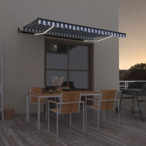 Автоматический тент Pood24, светодиод и датчик ветра, 450 x 350 см, бело-голубой