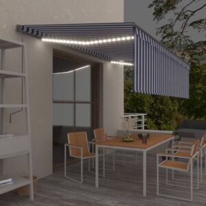 Автоматическая маркиза Pood24 LED, датчик ветра, 5x3 м, бело-голубой