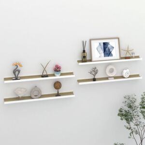 POOD24 настенные полки, 4 шт., Белый и дуб Сонома, 80 x 9 x 3 см