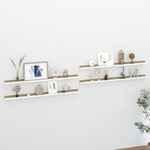 POOD24 настенные полки, 4 шт., Белый и дуб Сонома, 115 x 9 x 3 см