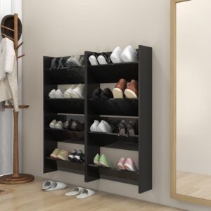 POOD24 Настенная тумба для обуви, 4 шт., Глянцевый черный, 60 x 18 x 60 см