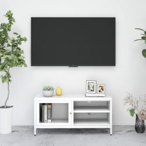 POOD24 тумба под телевизор, белый, 90 x 30 x 44 см, сталь и стекло