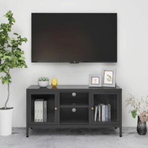POOD24 тумба под ТВ, серый антрацит, 105x35x52 см, сталь и стекло