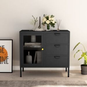 Буфет POOD24, антрацит, 75 x 35 x 70 см, сталь и стекло