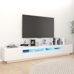 POOD24 Тумба под ТВ со светодиодной подсветкой, белая, 260 x 35 x 40 см