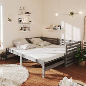 Pood24 väljatõmmatav päevavoodi, hall, täismännipuit, 2x(90x200) cm