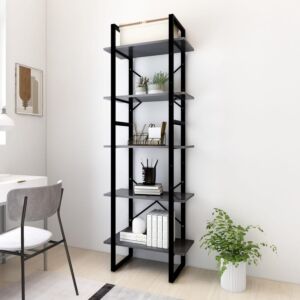POOD24 5-этажная книжная полка, серая, 60x30x175 см, ДСП