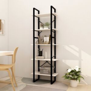 POOD24 5-ярусная книжная полка, белый, 60x30x175 см, дерево сосна