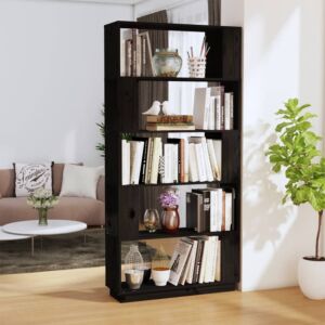 Книжная полка/разделитель Pood24, черный, 80x25x163,5 см, массив сосны