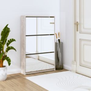 Pood24 Тумба для обуви с 3 ящиками и зеркалом, серый бетон, 63x17x102,5 см