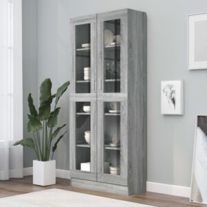 Шкаф-витрина Pood24, дуб Сонома серый, 82,5x30,5x185,5 см, искусственное дерево