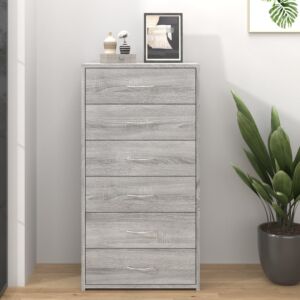 Комод Pood24 с 6 ящиками, дуб Сонома серый, 50x34x96 см, искусственное дерево
