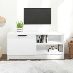 Pood24 Тумба под ТВ, глянцевый белый, 80x35x36,5 см, искусственное дерево