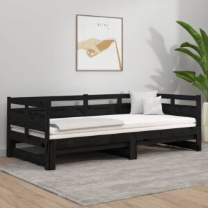 Pood24 väljatõmmatav päevavoodi, must, männipuit, 2 x (80-200) cm