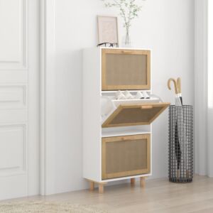 Pood24 обувной шкаф, белый, 52x25x115 см, искусственное дерево и натуральный ротанг