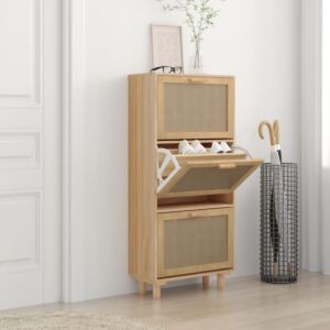 Pood24 обувной шкаф, коричневый, 52x25x115 см, искусственное дерево и натуральный ротанг