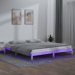 Pood24 LED-voodiraam, valge, 180 x 200 cm, männipuit