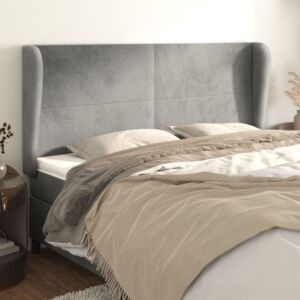 Pood24 voodipeats servadega, helehall, 203x23x118/128 cm, samet