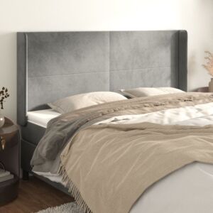 Pood24 voodipeats servadega, helehall, 163x16x118/128 cm, samet
