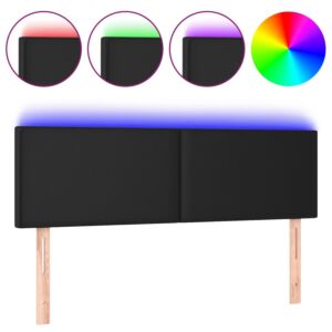 Pood24 LED-voodipeats, must, 144x5x78/88 cm, kunstnahk