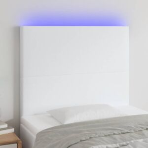 Pood24 LED-voodipeats, valge, 90x5x118/128 cm, kunstnahk