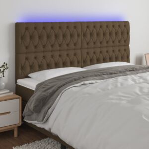 Pood24 LED-voodipeats, tumepruun, 200x7x118/128 cm, kangas