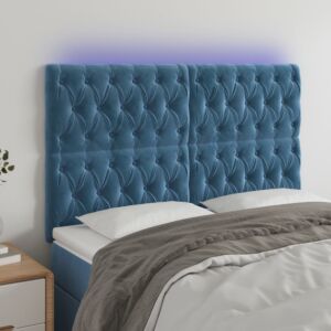 Pood24 LED-voodipeats, tumesinine, 144x7x118/128 cm, samet